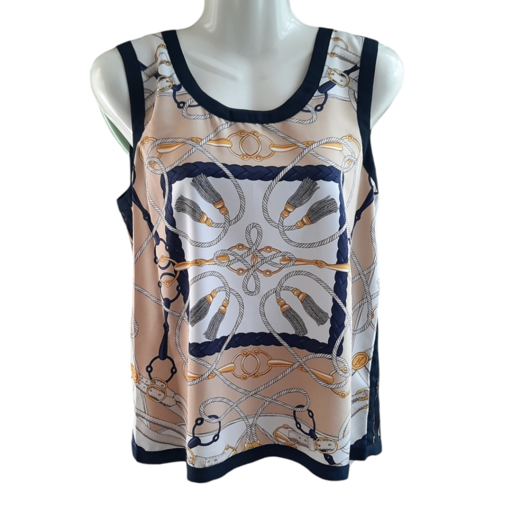 Adrienne Vittadini Horsebit Belt Rope Print Top - Picture 2 of 8
